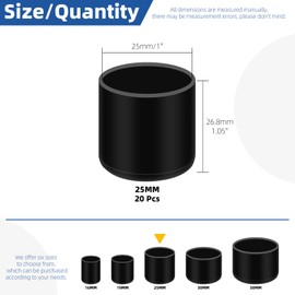 Glarks 20pcs 25mm Round Chair Leg Caps, Black PVC Furniture Pad Table Feet Covers, Round Chair Leg Covers to Protect Wood Tile Floors Felt Pads Furniture Leg Caps Reduce Noise