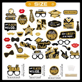 AIBAOBAO Photo Box Accessories Graduation 2025, Pack of 35 Photo Box Props Black Gold, Photo Props Graduation, Photo Accessories Party, Photo Booth Props, Photo Box Accessories, for Graduation Party