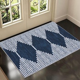 HelloTree 2x3 Entryway Rug, Indoor Small Machine Washable Area Rug Non Slip Backing Home Decor Floor Decoration Mat Boho Rugs for Entrance Kids Room Bedside Bedroom Stain Resistant Carpet-Blue