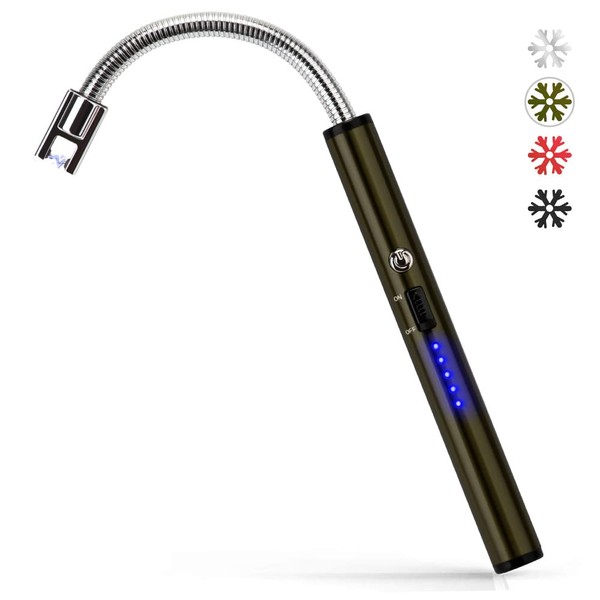 Boncas Flexible Arc Lighter USB Candle Lighter Plasma Lighter Rechargeable Windproof Lighter Long for Household Camping Cooking BBQ Olive Gray (Candle Not Include)