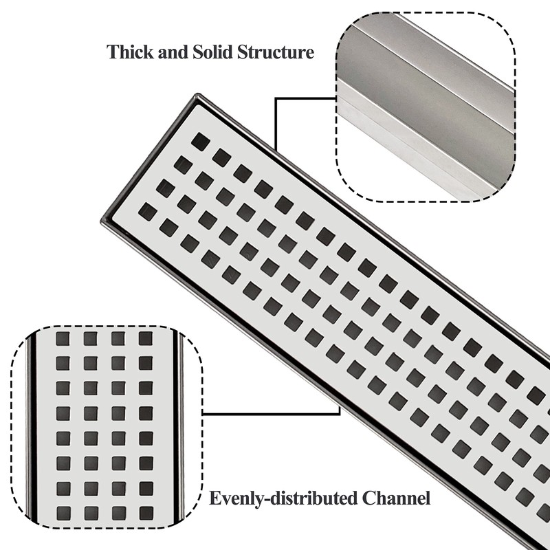 TECFORG 24 Inch Linear Shower Drain Brushed Recatngular Floor Drain,SUS304