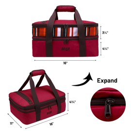 MIER Insulated Double Casserole Carrier Thermal Lunch Tote for Potluck Parties, Picnic, Beach, Fits 9 x 13 Inches Casserole Dish, Expandable by Mid Zipper, Burgundy