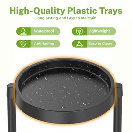 iDavosic.ly 7 Tier Folding Plant Stand Indoor Outdoor with Plastic Tray, Tiered Corner Flower Holder Shelf, Metal Orchid Display Rack for Patio Porch Living Room Garden Balcony, Modern Black