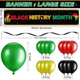 38 Pieces Black History Month Banner Balloons Decorations Set,Large Fabric African American Fence Yard Garage Banner with 36 Pieces Balloons for Black History Month National Holiday Party Decorations
