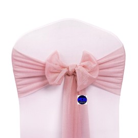 MDS Pack of 10 Chiffon Chair Sashes Bows for Wedding Events Supplies, Decorations for Birthday Parties, Graduations, Engagements, Chair Sashes fits Banquet Chair Cover Tie Back Band - Dusty Rose