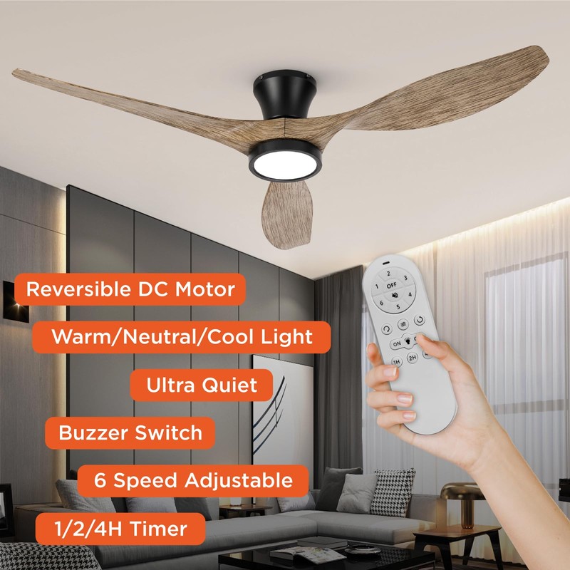 TALOYA 52 inch Ceiling Fans with Lights Remote Control, Modern
