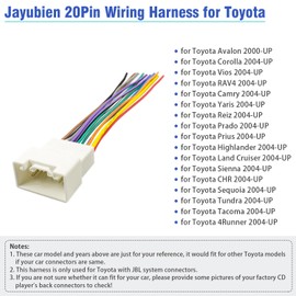 Jayubien Radio Wiring Harness JBL Connector for Toyota Highlander Sequoia Tundra Camry Corolla Vios Prado 20Pin Car Stereo Wire Adapter