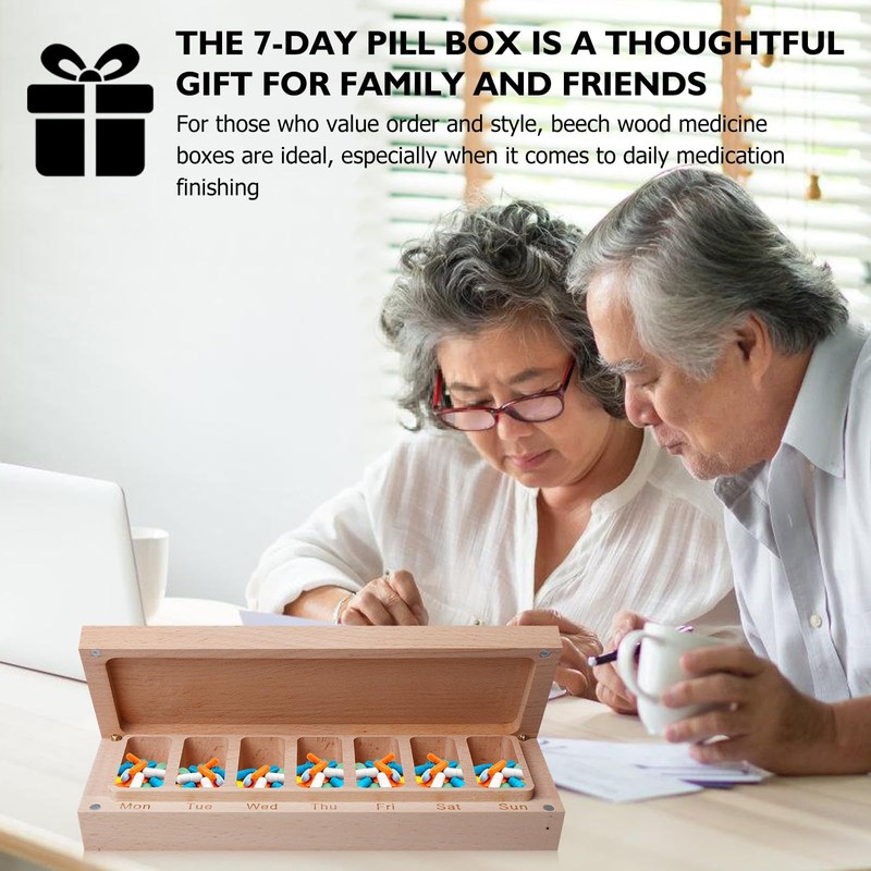 7 Day Pill Box: PRITOK Beech Wood Pill Box 7