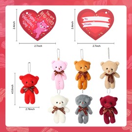 28PCS Valentine's Day Gift Cards Plush Bear Stuffed Keychain Toys for Kids, Mini Animal Plush Toys for Valentines Exchange, Valentines Party Favors, School Classroom Prize