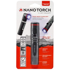 KeySmart Nano Torch Twist - Swivel Head LED Flashlight, Magnetic Cap (Black)
