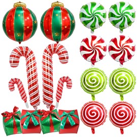 18 Piece Christmas Decoration Balloons Set, Red Christmas Candy Cane Balloons for Christmas