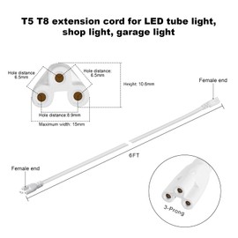 JITISYAPER T5 T8 Extension Cords,6FT Power Cables,3-Prong Linkable LED Lamp Connecting Wires,Female to Female End Connectors for Integrated Tube,Garage Light Fixtures,Shop Lights,Pack of 8