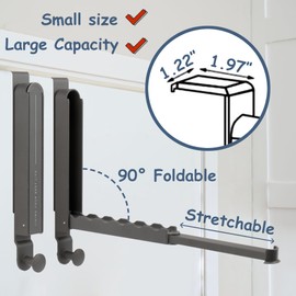 TocTen Over The Door Hooks Hanger, Foldable Door Hanger Organizer, Flexible Portable Storage Coat/Towel Hanging Rack, Over The Door Clothes Drying Rack for Bathroom Bedroom Office and Hotel (Gray)