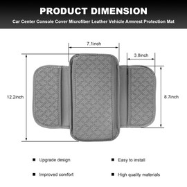 NYTKL Car Center Console Cover, 12.2"x7.1" Auto Arm Rest Pillow Foam Pad with 2 Storage Bags, Waterproof Microfiber Leather Armrest Box Protector Organizer for Most Car Truck SUV (Gray)
