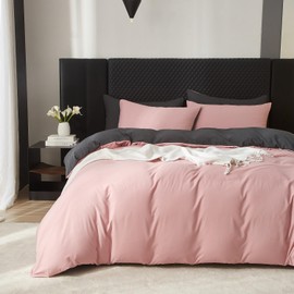 Boqingzhu Cotton Bed Linen 135 x 200 cm Pink Dusky Pink Grey Plain Aesthetic Reversible Bedding Set Duvet Cover 135 x 200 cm and 1 Pillowcase 80 x 80 cm with Zip