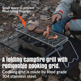 CAMPINGMOON Folding Campfire Grill with Cooking Grid Grate 304 Stainless Steel with Storage Bag MS-1015-SW