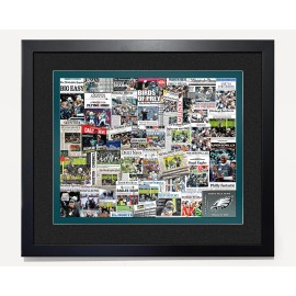 Philadelphia Eagles 2025 Super Bowl 59 Newspaper Collage-Framed - 20x24" Framed & Matted