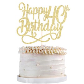 Qertesl - Decoración para tartas de 40 cumpleaños con purpurina dorada, saludos a 40 años, decoración para tartas de 40 cumpleaños, para hombres y mujeres de 40 años de edad