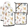 Cute Cats Oven Mitts and Pot Holders Sets 4Pcs,Extra Long