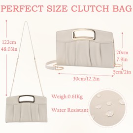 RAVUO Women's Clutch Bag, Small Handbag, Shoulder Bag, Elegant Evening Bag, Women's Made of PU Leather, Fashion Gossip Bag with Chain for Wedding, Leisure, Party, beige