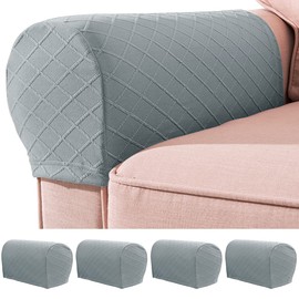 Beenle-Icey 4Pcs Armrest Covers Stretch Polyester Couch Arm Covers with Anti-Slip Nails Washable Sofa Chair Arm Protector Anti-Scratch Slipcovers for Sofa Couches(light grey)