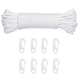Flag Pole Rope with Flag Pole Clip, 20M Nylon Flag Rope Flagpole, 6mm Flag Pole Halyard Rope Kit Tree Swing Ropes with 8 Flag Pole Clip for Outdoor Sailboat Garden Camping(White)