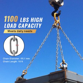 Happybuy Proof Coil Chain, 3/16" x 10', 1100 lbs Safe Working Load, Zinc Plated Proof Tested Coil Chain with Two Quick Links, Galvanized Carbon Steel Link Chain for Towing, Hanging, Camping
