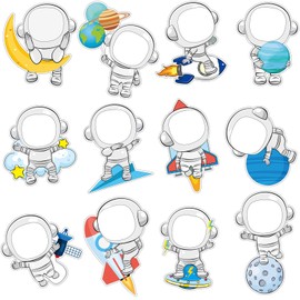 Fuutreo 60 Pcs Astronaut Cutouts Astronaut Planet Rocket Spacecraft DIY Photo Craft Cutouts Space Bulletin Board Decoration for Outer Space Themed Party Supplies School Offices Classroom Door Decor