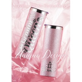 Onebttl Zodiac Gifts for Women, Best Friend Birthday Gifts for Her, 20oz Stainless Steel Tumbler, Engraved Logo Glitter Rose Gold, Gemini