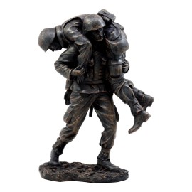Hacksaw Ridge Military Soldier Carrying A Wounded Brother Figurine 7.25"H Army