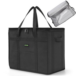 JUNGYOON Insulated Reusable Grocery Bags, Insulated Cooler Bag Strong Zipper and Bottom plate Durable Shopping Bags Ideal Food Delivery Bags for Freshness(Black,XL)
