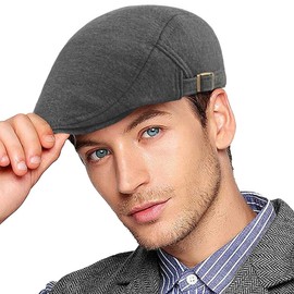 Joligiao Flat Cap Men's Beret Cap Autumn Winter Tweed Hats Beret Hat Adjustable Cotton Flat Cap Vintage Leisure Classic Beret Driving Hats, B-Deep Grey