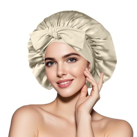 Champagne Mulberry Silk Sleep Cap with Elastic Band, Non-Slip Headwear, Silk Hood for Sleeping, Night Cap for Curly Hair, Adjustable, Hair Protection, Hair Care