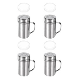 sourcing map 4pcs Salt Dredge Shakers 14 Ounce Stainless Steel Seasonings Spice Shakers with Handle and Lid for Salt Sugar Flour