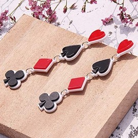 GUOXIAOMEI Playing Cards Pattern Drop Earring Fashion Party Gift Charms Hearts Spades Plum Poker Acrylic Earring Jewelry (Red)