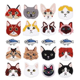 Woohome 20 PCS Cat and Fish Iron On Patches Assorted Cute Kitten Mini Cats Sew On Patches DIY Decoration or Repair, Embroidered Appliques for Clothing Backpacks Jeans T-Shirt Caps Shoes