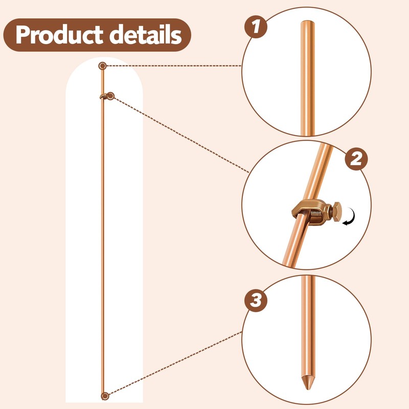 Gisafai 3 Pcs Grounding Rod 4 ft Portable Electrical Copper