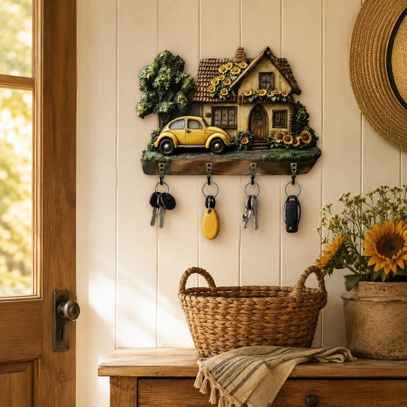 Wooden Key Holder for Entryway – Guardian Angel Wall Décor