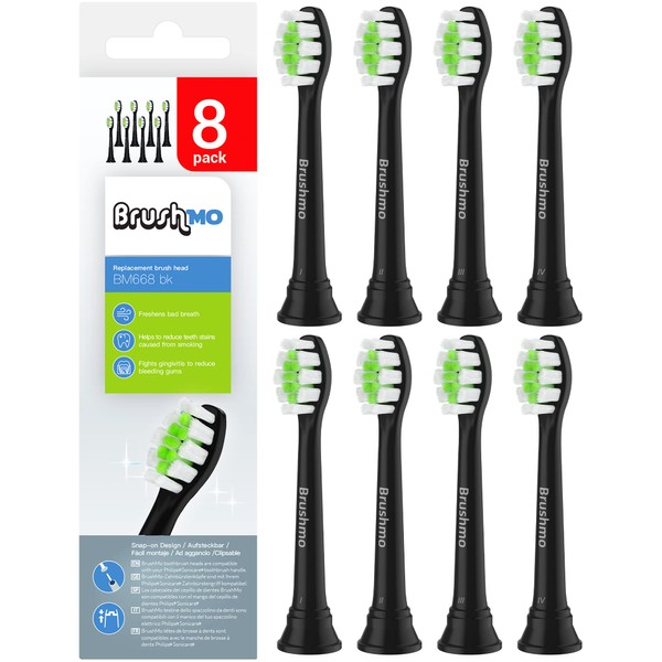 Brushmo - Cabezales de repuesto para cepillo de dientes Sonicare DiamondClean HX6063, color negro, 8 unidades