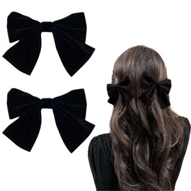 WONIONI 2 Pieces Korean Velvet Hair Clip Black Clip Barrette Hair Arrangement Elegant School Style Cute Bowknot Hair Accessories