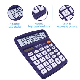 Desktop Calculator 12 Digit with Large LCD Display and Sensitive Button, Solar and Battery Dual Power, Standard Function for Office, Home, School, CD-2786 (Purple)