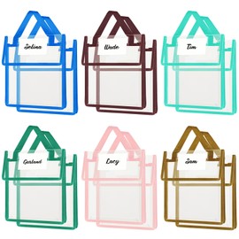 Teling 12 Pack Thick Clear Book Pouches with Blank Name Tags and Handles Book Baggies Bags Bins Organizer for School Classroom Library Pockets Students (10 x 12 Inch,Multi Color)