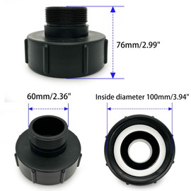 LEPEVNEY IBC Water Tank Hose Drain Adapter Food Grade IBC Tote Adapter- S100 x 8 to 2" (60mm) - Coarse Thread to Fine Thread - Replacement Valve Fitting Parts