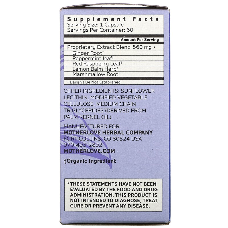 Motherlove MORNING SICKNESS BLEND 60 Liquid Capsules Pregnancy Nausea Pills