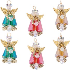 SOFPLATE 9Pcs 3 Colors Beaded Angel Ornament Kits Glass Bead Dangle Charms Colorful Crystal Fairy Hanging Pendants Charms Accessories for Jewelry Holiday Party Christmas Tree DIY Making Crafts Decor