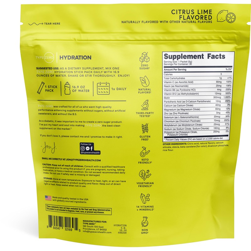 Type Zero Clean Hydration + Electrolytes Drink Mix (30 Single-Serving