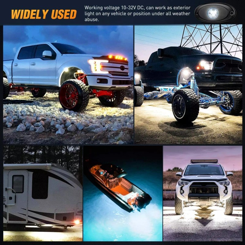Nilight 4x White LED Rock Light Underbody Glow Lamps for