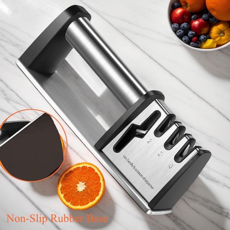 4-in-1 Professional Knife and Scissors Sharpener, Manual Kitchen Sharpening Tool,