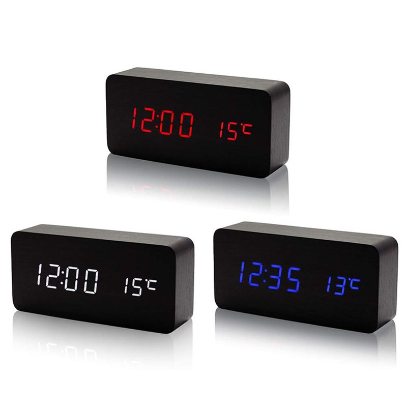 Lancoon Wooden Digital Clock - Multi-Function LED Alarm Clock with