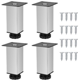 Pack of 4 Furniture Feet, 150 mm, Stainless Steel Feet for Furniture Foot, Table Legs, Height Adjustable 0-12 mm, Metal Furniture Legs, Cabinet Feet, Table Foot, Base Feet for Cabinet, Sofa, Desk,